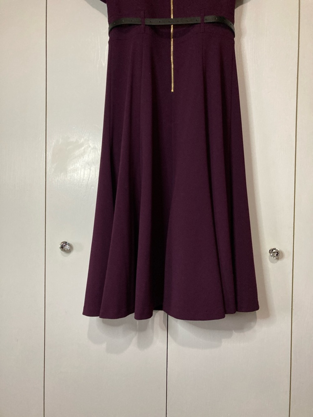 Calvin Klein Size 10 Deep Plum Eggplant Short-Sleeve Fit-and-Flare MIDI Dress - Picture 7 of 15